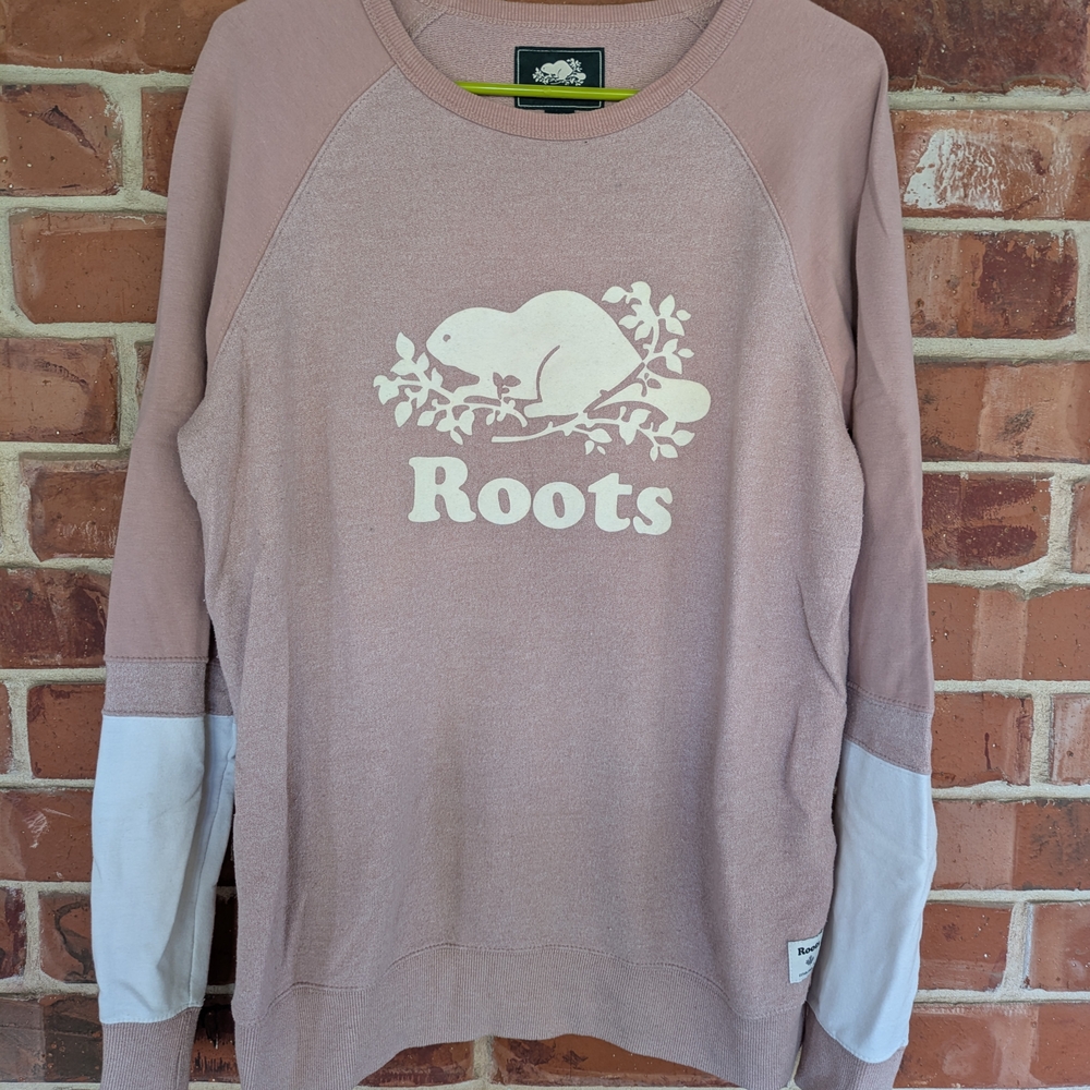 Roots Women's Mauve and White Crew Neck Sweater
